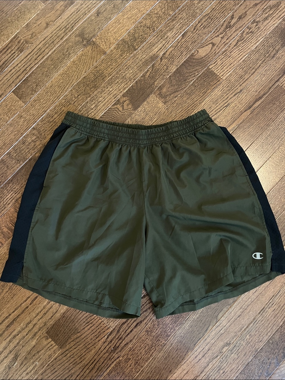 Champion Olive Green Athletic Shorts with Black Side Panels XL